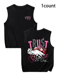Plus Size Men's Regular Fit Hand & Letter Print Tank Top, Street Fashion Casual Crew Neck Sleeveless Top for Daily Outdoor Wear, Plus Size Men's Clothing for Summer