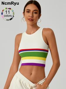 Women's sports vest with ribbed high elasticity short design sleeveless round neck print ashionable simple soft comfortable breathable yoga clothes gym training, running cycling golf tennis clothes indoor and outdoor women's sports vest