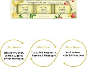 Yankee Candle Filled Votive Candle(3 in 1)  Gift Set. Up to 12 Hrs, White Spruce and Grapefruit, Black Tea and Lemon, Tropical Breeze, Spiced Banana, Cucumber Mint Aroma Scented Fragrance Gift Decorative Ornaments Berry Perfume Decoration Freshener