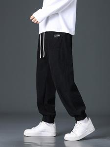 Men's Loose Patched Drawstring Waist Jogger Pants, Casual Comfy Corduroy Trousers for Fall & Winter, Men Bottoms for Summer Daily Wear