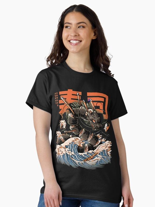 Black Sushi Dragon T-Shirt – Japanese Art Tee – Soft Cotton Feel – Gift for Sushi Lovers & Dragon Fans 4 0
