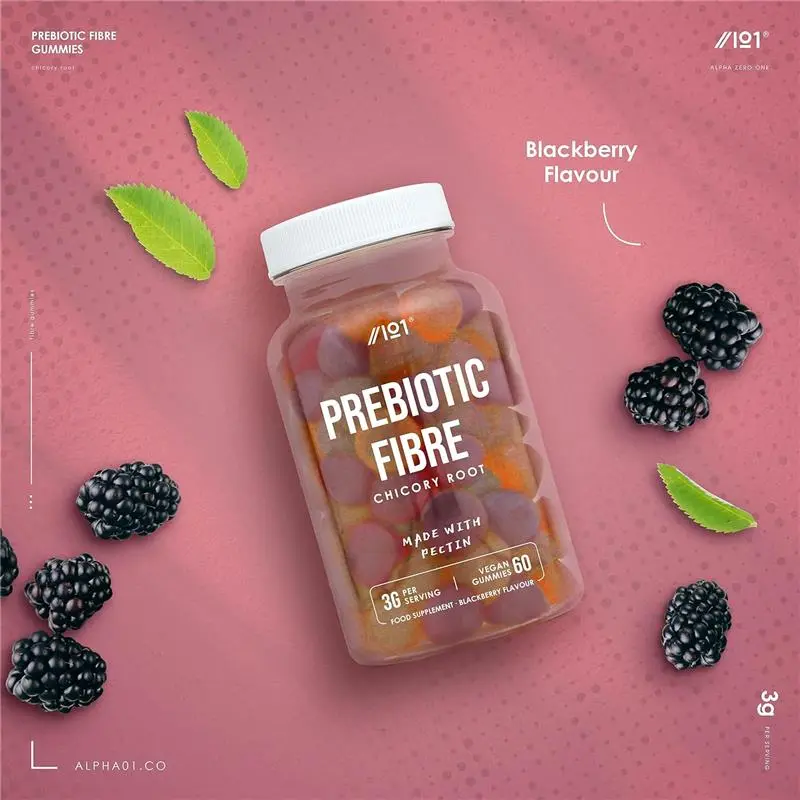 Prebiotic Fibre Gummies 3g - 60 Vegan Gummies - Chicory Root Inulin, BlackBerry, Strawberry & Peach Flavour (30 Day Supply) by Alpha01 1