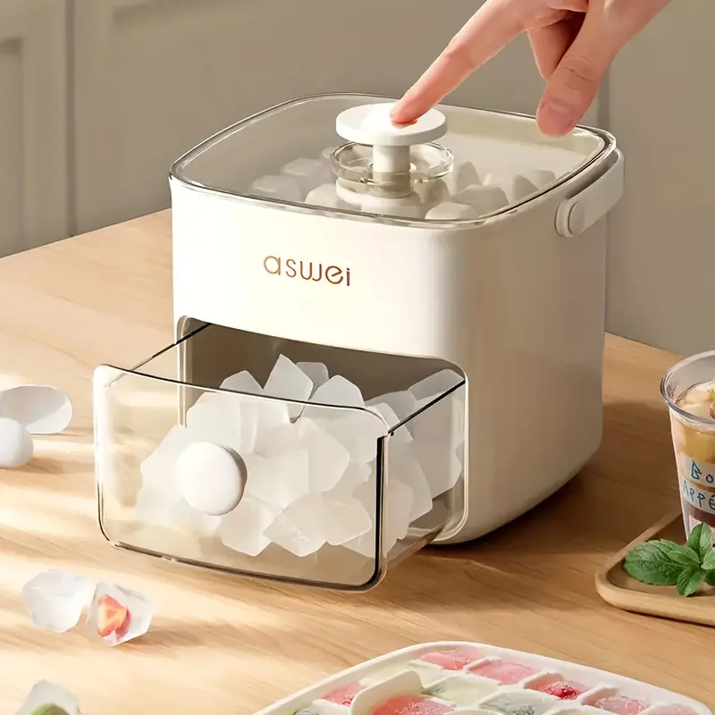 RISELDAJOR  Essential 48-Cube Ice Maker with Easy-Press Lid, Double-Layer Food-Grade Plastic Tray, Freezer-Safe, Ideal for Drinks, a Must-Have Kitchen Accessory. 6