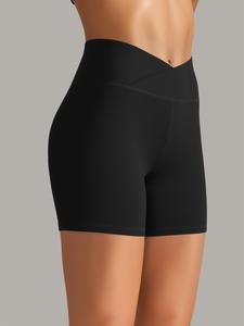 Women's Solid Color Gym Shorts, Breathable Comfortable Gym Shorts for Yoga Running Cycling, Ladies Sportswear for All Seasons, Breathable Fitness Shorts