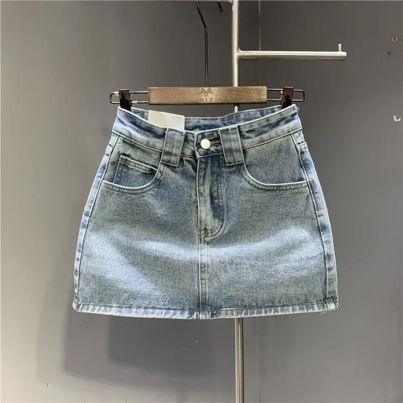 Fashionable Simple Tailored Denim Mini Skirt For Women 2024 Summer New Style Exposure Proof Long Leg Shaping A- line Design Comfort Koreanstyle Womenswear Bottom Casual Essential Everyday Hip Palda Basic