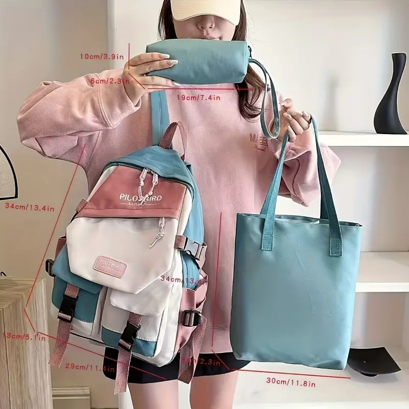 Stylish Ultra-Light Colorblock Backpack - Durable Nylon with Secure Zip, Perfect for College, Travel & Daily Outings 8