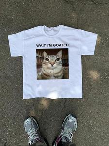 Men's Cat & Letter Print Round Neck Crewneck Tee, Regular Fit Street Fashion Casual Streetwear Short Sleeve T-shirt for Daily Wear, Men's Top for Summer, Casual Style Graphic Tees, Menswear, Shortsleeve Funny Tshirt, Breathable Casual Comfy Tee