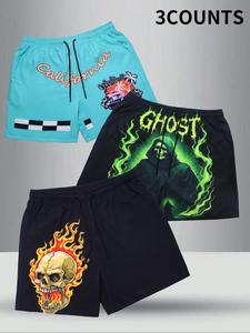 Men's Letter & Graphic Print Drawstring Waist Shorts, Casual Regular Fit Beach Shorts for Summer, Men's Bottoms for Daily Wear