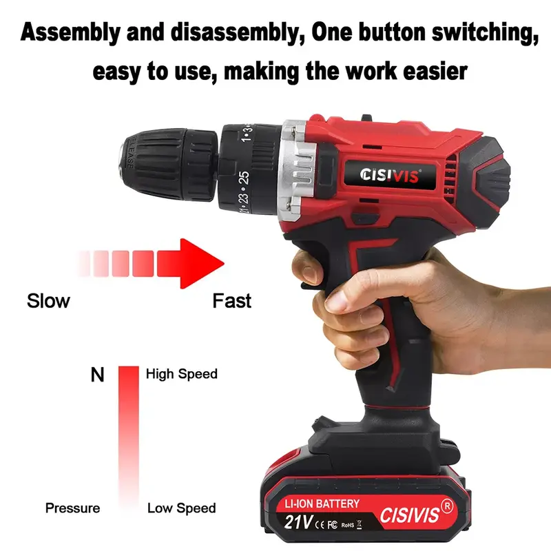 2 Battery Cordless Drill Combi Driver High Power Electric Screwdriver Set UK, 7