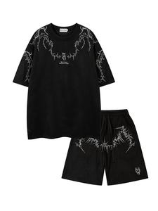Men's Embroidery Short Sleeve Tee & Shorts Two-piece Set, Casual Fashion Cozy Breathable T-shirt & Track Shorts for Daily Outdoor Wear, Men's Clothing for Summer