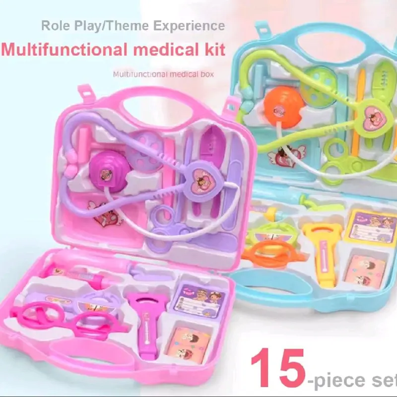15 pcs Multifunctional Portable Medical Kit Boxes for Kids - Theme Experience Pretend Doctor Role Play Toy Set 3