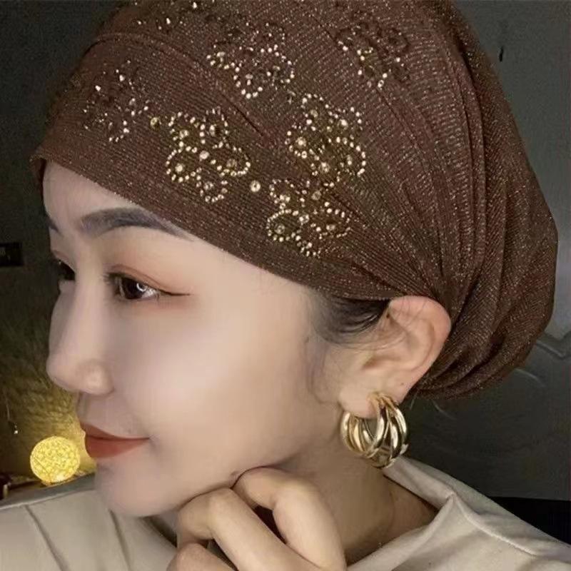 Muslim headscarf, hot diamond baotou hat, headgear, net red hair hood, lace hat 1