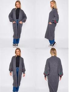 Findfashion Women's Two Front Pockets Cherry Detail Ballon Sleeves Knitted Open Cardigan For Ladies One Size