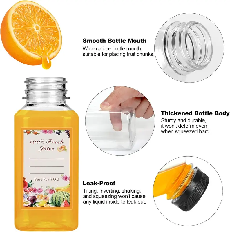 250ml Plastic Juice Bottles 6Pcs - Reusable PET Drink Bottles With Lids 5