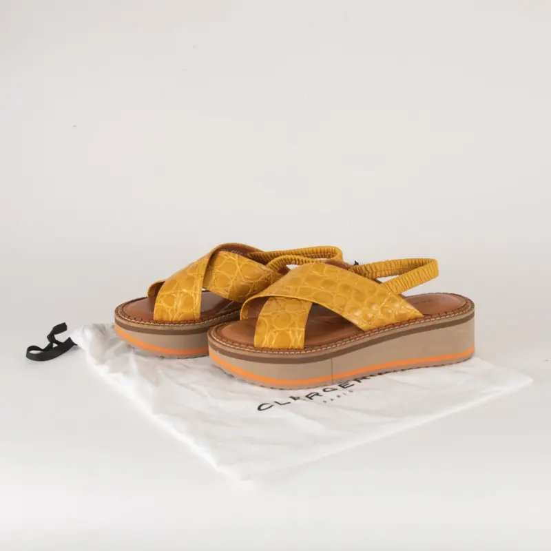 Robert Clergerie Yellow Croc Effect Platform Sandals 5