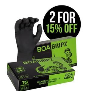 2 Boxes of Boa Gripz by Tough Glove - Box of 50 Gloves -Strong 6 Mil Thick - Black Diamond Grip - Disposable Nitrile Gloves - Latex & Powder Free