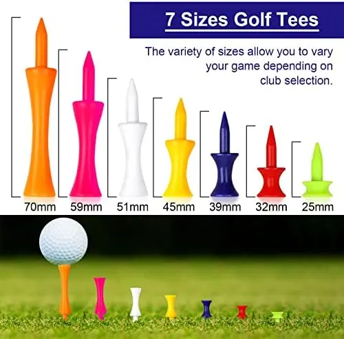 Golf Tees Plastic, 70 Pcs Mixed Sizes Castle Golf Tees, Durable Winter Golf Tees Small Castle Tees in Multiple Colors(25mm, 32mm, 39mm, 45mm, 51mm, 59mm, 70mm) 2