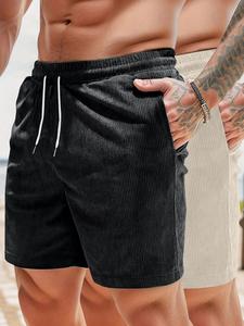 Men's Solid Corduroy Shorts, Casual Loose Comfy Breathable Shorts for Summer, Men's Bottoms for Daily Wear