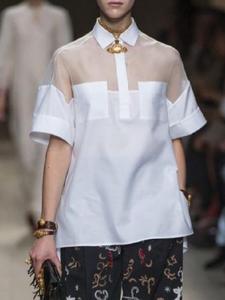 Women's Patchwork Collar Blouse, Casual Half Sleeve Top for Summer, Fashion Women's Top for Daily Wear