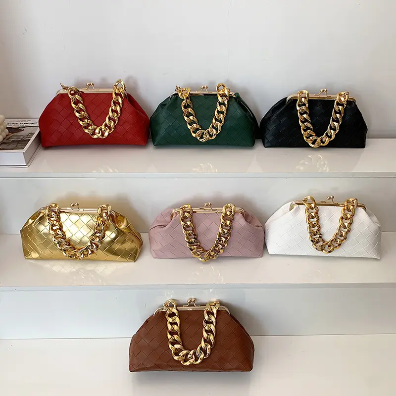 2025 New Trending Woven Purse Ruched Dumpling Pouch Hobo Bag Chain Link Shoulder Handbag Women Chain Cloud Clutch Bag