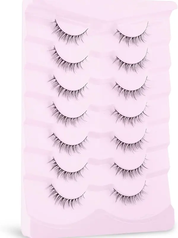 Natural Lashes Short Eyelashes Wispy Natural Look Soft False Eyelash Fake Eye Lash Faux Mink 7 Pairs D2(6MM-10MM) 6