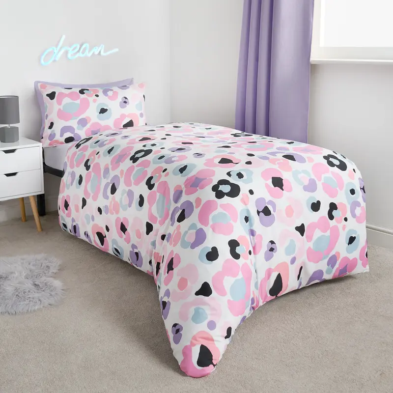 OHS Reversible Duvet Set Leopard Print Soft Cosy Warm Cover and Pillowcase Bedding Set 7