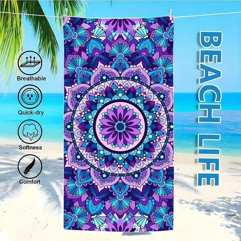 1pc Soft Microfiber Sandproof Beach Towel With Mandala Pattern - Absorbent, Quick-Drying, Perfect For Swimming, Camping, And Bathing 3