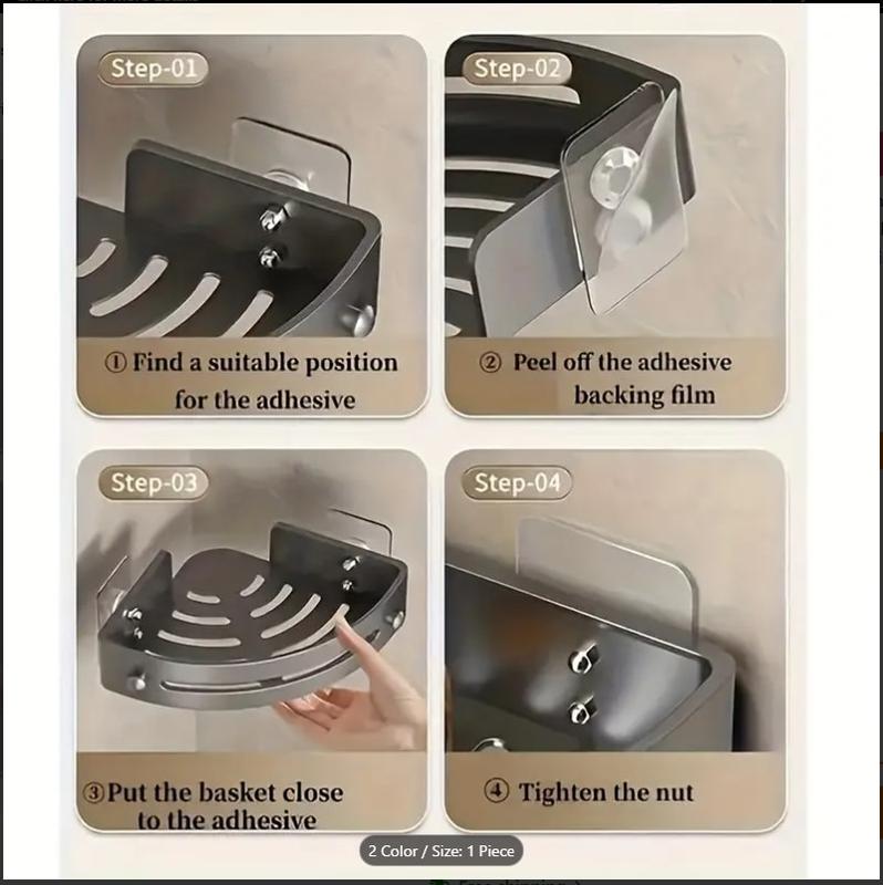 RV bathroom accessories, adapted to RV bathroom, ABS material, equipped with corner shower rack, adhesive shower rack without drilling, rust-proof toilet storage rack, wall-mounted bathroom shower organiser, black, gray RV Showers 2