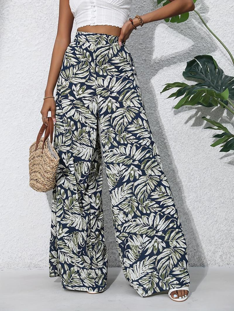 Product Introduction of Women'S Bohemian Floral Print Chiffon Wide-Leg Pants - High Waist, Elastic Waistband, Long Beach Trousers for Summer Vacation, Casual Elegant Style Womenswear Bottom Comfort 17