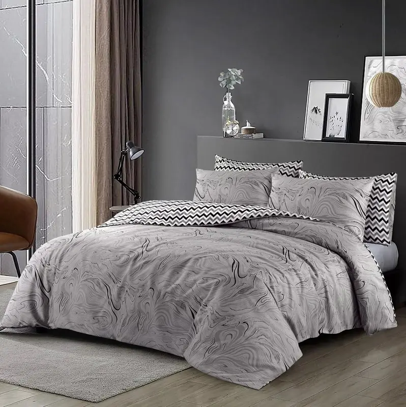 Hotel Quality Stylish Reversible Duvet Cover Set 100% Soft Fluffy Floral Bedding Sets with Pillowcases Cozy Comfy Microfiber Quilt Cover Charcoal Grey Pink Flowers Double King Super King Bedding Sets 3