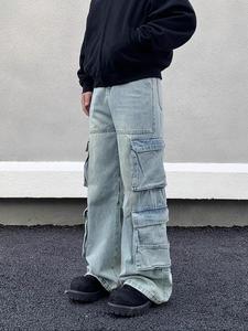 Men's Solid Multi-pocket Cargo Jeans, Loose Casual Fashion Denim Pants for Daily Wear, Men's Trousers for All Seasons, Cotton