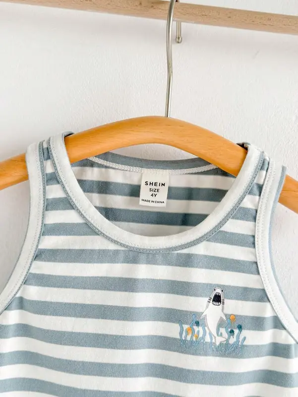 Loomiva Young Boys' Summer Striped Shark Print Sleeveless Tank Top 4