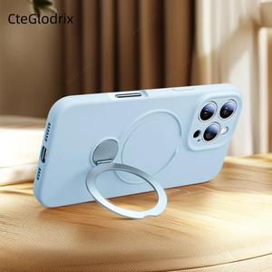 New Luxury Magnetic Shockproof Stand Case for iPhone 12, 13, 14, 15, 16 Pro Max  Features 360° Rotating Stand with Camera Lens Protection + Wireless Charging Soft Case