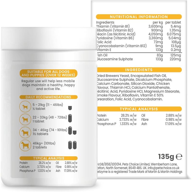 Vetzyme Flexible Joint Supplements for Dogs (90 Tablets) - Hip and Joint Care with Glucosamine, Tasty Chicken Flavour 1