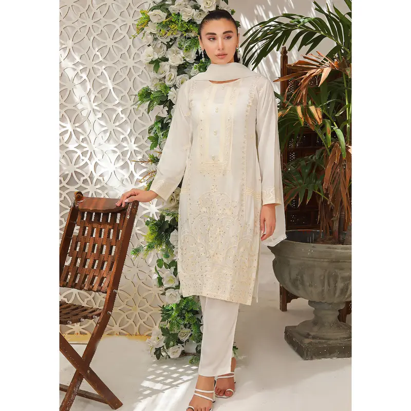 HK205 Abeer Readymade White Linen Suit 0