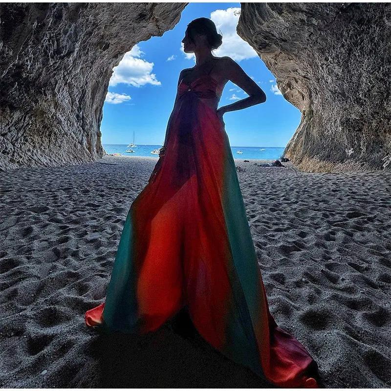 Product Introduction of Sexy Summer Holiday Printed Strapless Hollow Out Dress Women Fashion Contrast Color Backless Robes 2025 Beach Party Vestidos Formal Womenswear Comfort Sleeveless Minimalist 18