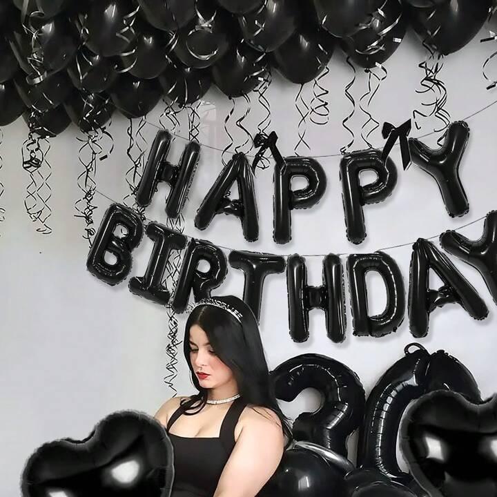44pcs Black Happy Birthday Balloon Set with Letter Balloon, Heart Balloons and Latex Balloons for Birthday Party Decorations kit 3