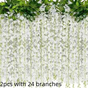 Artificial Wisteria Flower, 2 Counts Lifelike Hanging Vine for Wedding Party Garden Home Decor, Decorative Flower for Home Party Wedding