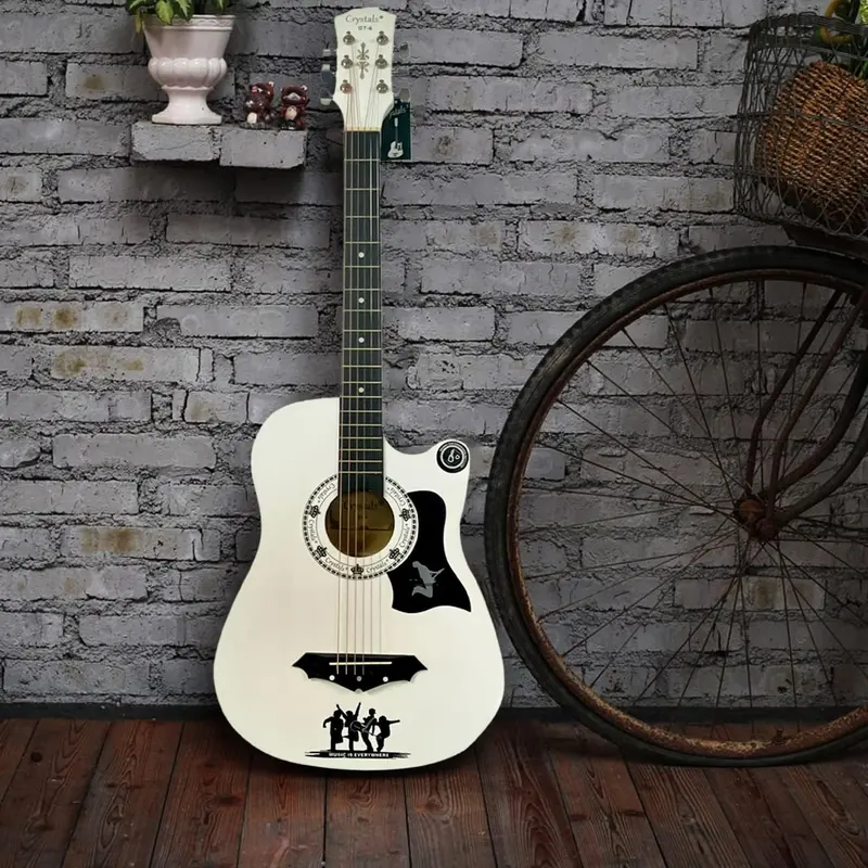 Acoustic Guitar Full Package Pack with Accessories - 4/4 Size 38" Classic 6 Strings (White) 1