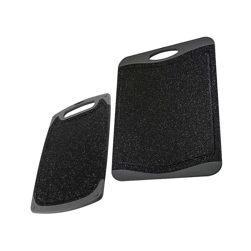 Plastic Cutting Board Set Medium and Large Black Non Slip Chopping Boards 2pcs 0
