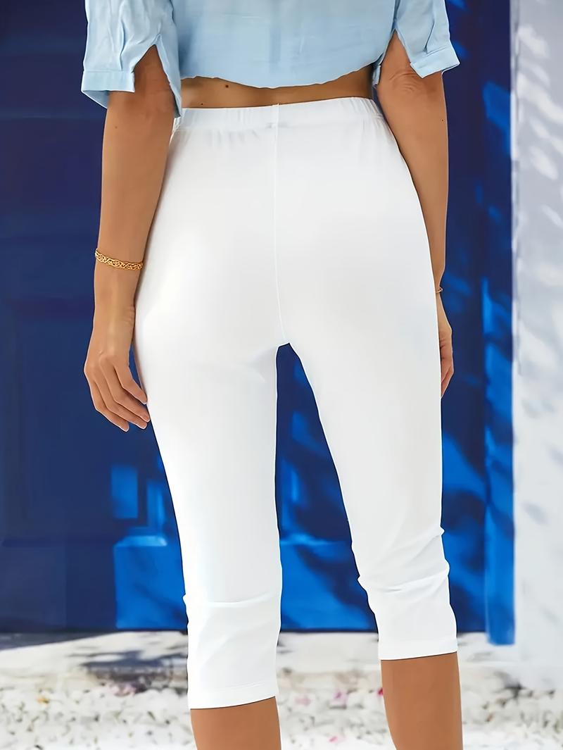 Product Introduction of Plus Size Solid Skinny Capris Leggings, Women's Casual Crop For Spring & Summer 12