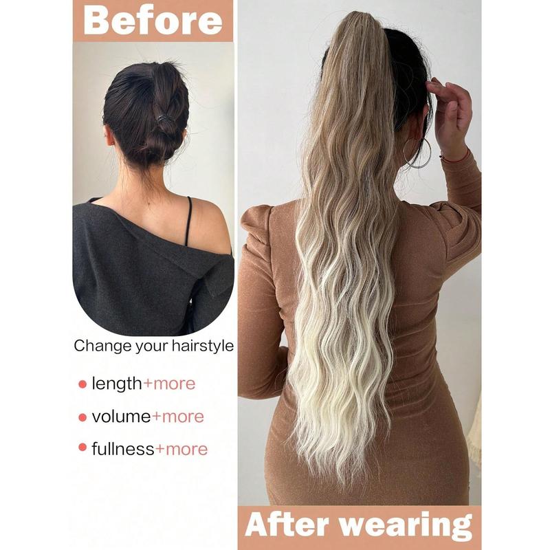 Ponytail Extensions Hair Long Water Wave Hair Heat Resistant Fiber Synthetic Hairpiece For Women Girls Party Daily Use 1