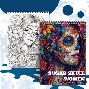 Sugar Skull Theme Coloring Book, 1/5 Counts 24 Pages Thick A4 Paper Spiral Color Book, Creative Painting Drawing Art Book for Adults & Teens, Stress Relief