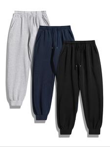 Men's Solid Color Ribbed Sweatpants, Casual Comfy Loose Fit Trousers for Summer, Men's Bottoms for Daily Wear