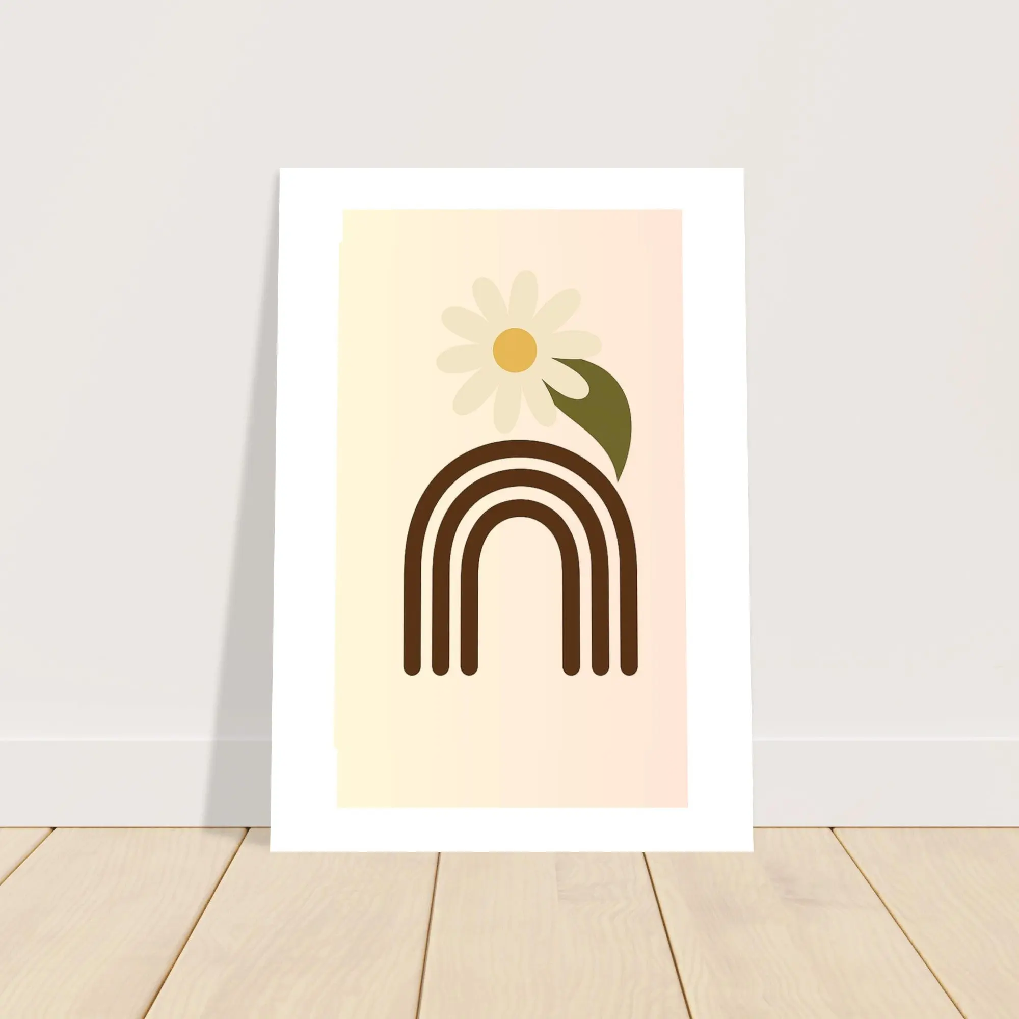 Minimalist Floral Print - Abstract Daisy Poster - Earthy Brown Boho Wall Art