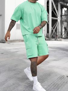 Two-piece Set Men's Solid Color Drop Shoulder Tee & Shorts, Casual Fashion Cozy Breathable Crewneck Short Sleeve T-shirt & Shorts Set for Daily Outdoor Wear, Men's Clothing for Summer, Going Out Outfits, Men's 2 Piece Set, Menswear, Athleisure Streetwear