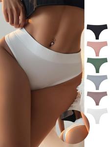 Women's 6 Counts Solid Thong, Minimalist Soft Comfy Breathable Cozy Panties, Soft Minimalist Panty for Daily Wear, Women's Underwear, Women's Knicker Bottoms for All Seasons, Lady Underwear, Autumn and Winter 2025, Girlfriend Gift Bundle, Gifts for Her