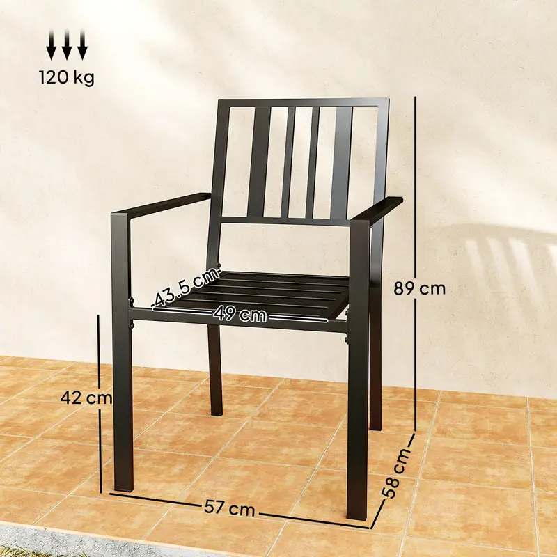 Outsunny Set of Four Minimal Metal Garden Chairs - Black 2