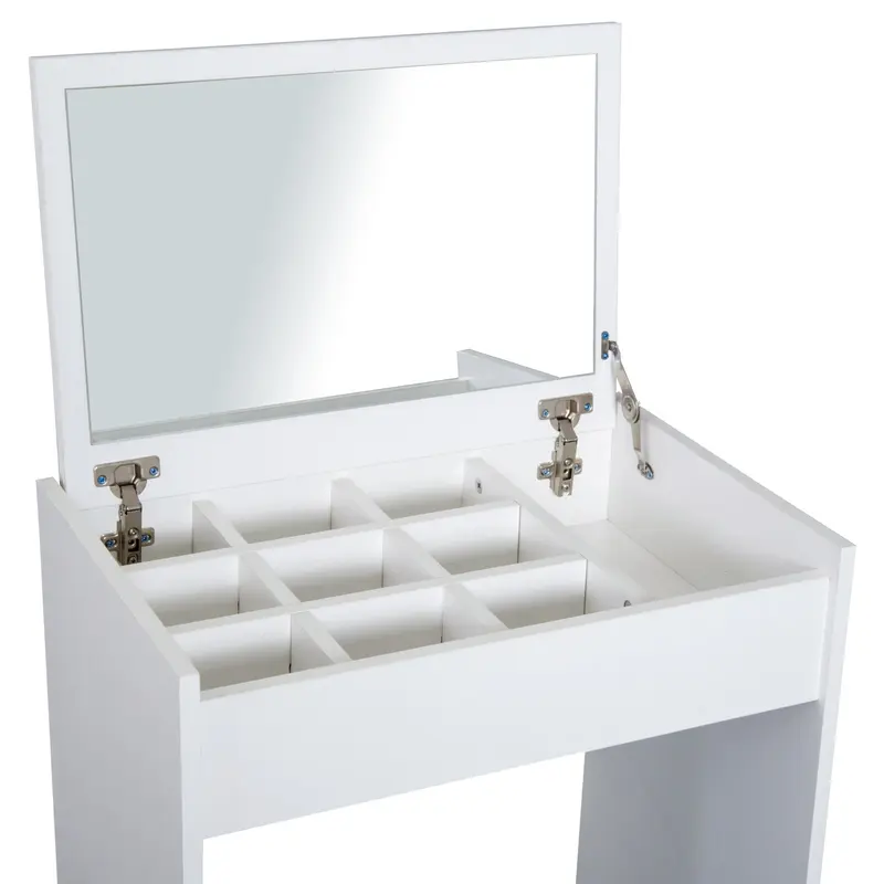 HOMCOM Dressing Table with Mirror and Stool, Vanity Makeup Table with Flip Up Mirror, Vanity Desk with Storage Unit and Padded Seat, White 6