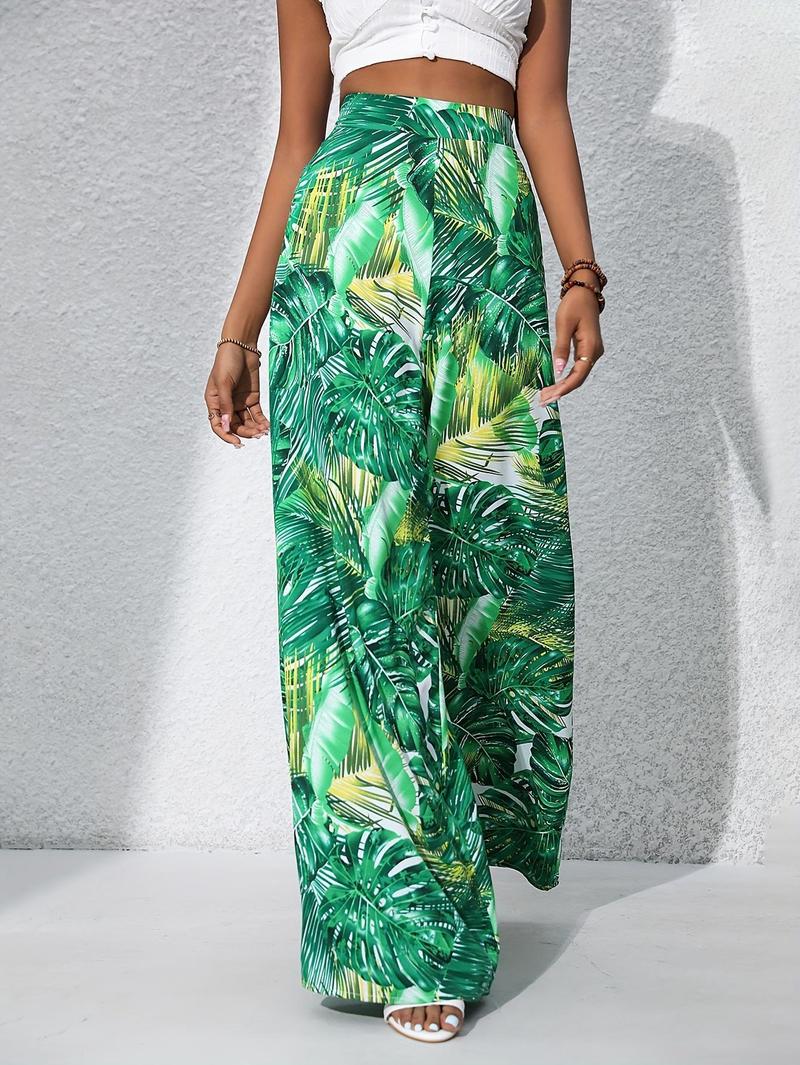 Product Introduction of Women'S Bohemian Floral Print Chiffon Wide-Leg Pants - High Waist, Elastic Waistband, Long Beach Trousers for Summer Vacation, Casual Elegant Style Womenswear Bottom Comfort 4